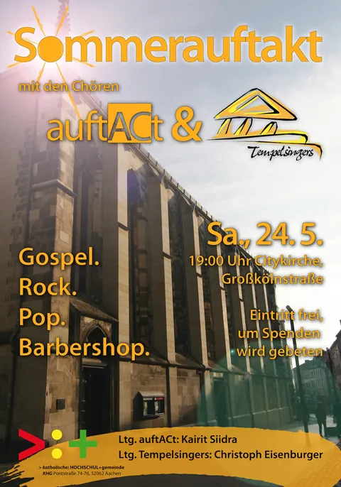 Plakat zum „Sommerauftakt“ am 24. Mai 2014 mit den Tempelsingers: die Citykirche im Sonnenlicht